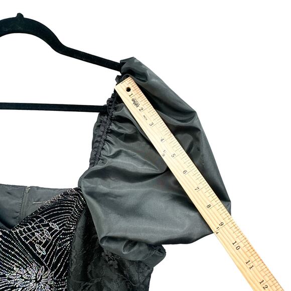 VTG 90s Black Mini Party Dress Women 13 Prom Puff Sleeve Witch Goth Grunge Punk - Picture 11 of 16